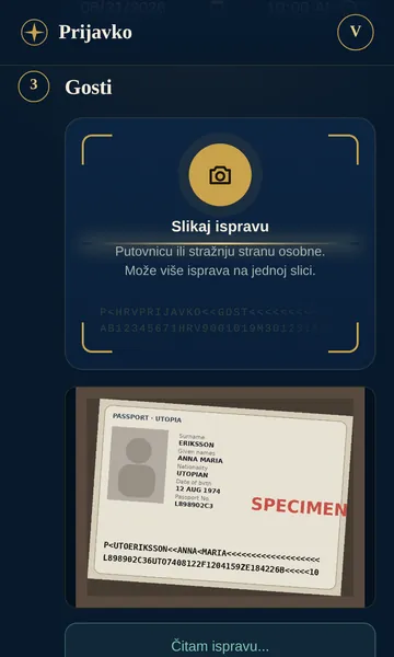 Prijavko čita fotografiju putovnice