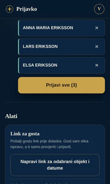 Lista od tri gosta spremna za prijavu