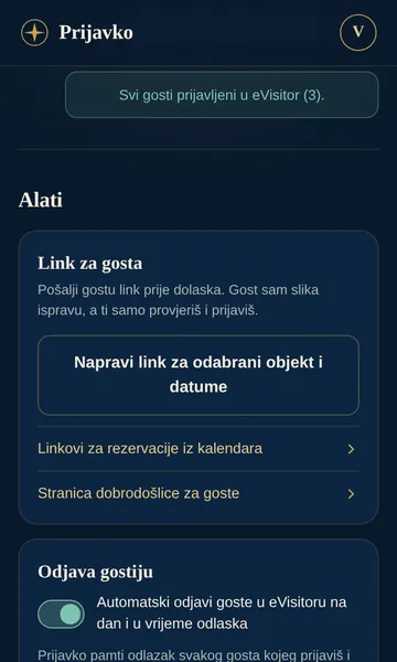 Prijavko: poruka da su svi gosti prijavljeni u eVisitor
